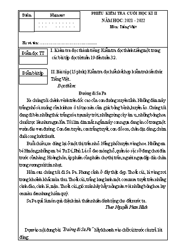 Đề thi cuối học kì II môn Tiếng Việt Lớp 4 (Đề 4) - Năm học: 2021-2022