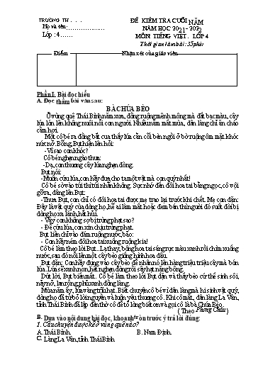 Đề thi cuối học kì II môn Tiếng Việt Lớp 4 (Đề 5) - Năm học: 2021-2022 (Có đáp án)