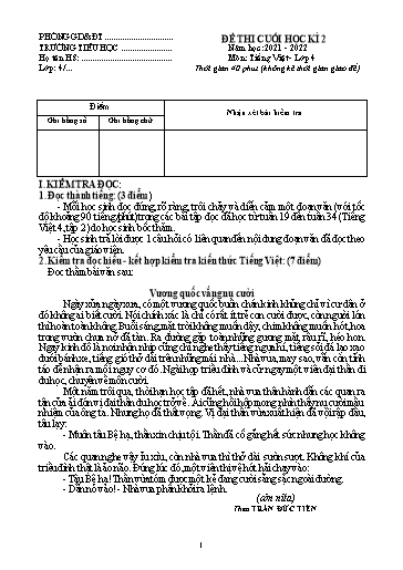 Đề thi cuối học kì II môn Tiếng Việt Lớp 4 (Đề 6) - Năm học: 2021-2022 (Có đáp án + ma trận đề)