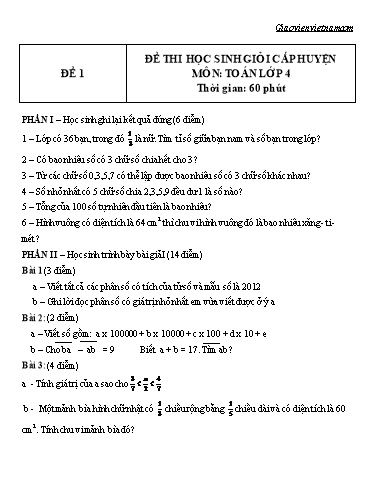 Đề thi Học sinh giỏi môn Toán Lớp 4 cấp Huyện (Có đáp án)