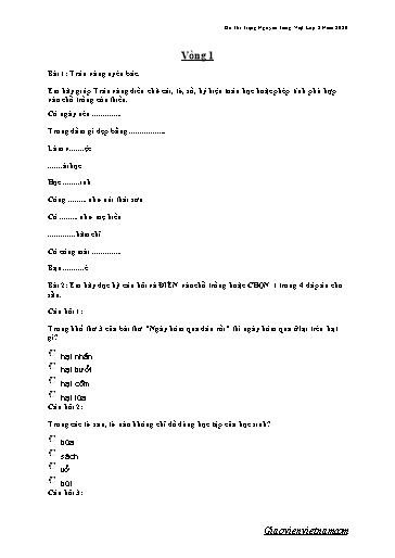 Đề thi Trạng Nguyên Tiếng Việt Lớp 2 - 19 Vòng - Năm 2020