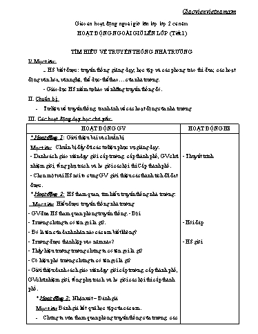 Giáo án Hoạt động ngoài giờ lên lớp dành cho Lớp 2 - Chương trình cả năm