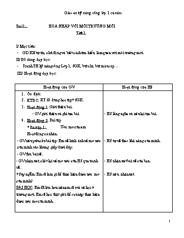 Giáo án Kỹ năng sống Lớp 1 - Chương trình cả năm