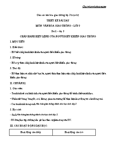 Giáo án Văn hóa giao thông Lớp 3 - Chương trình cả năm