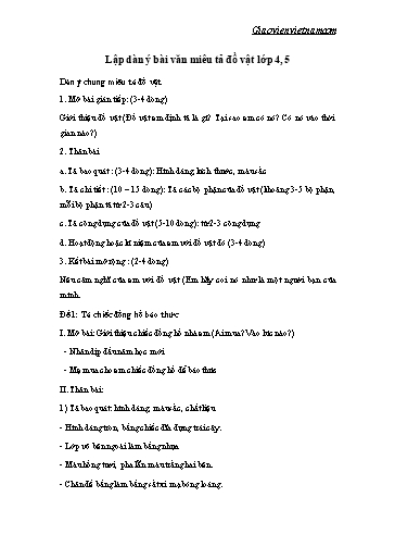 Hướng dẫn lập dàn ý miêu tả đồ vật dành cho Lớp 4, Lớp 5