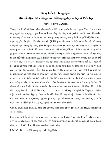 Sáng kiến kinh nghiệm Một số biện pháp nâng cao chất lượng dạy và học ở Tiểu học