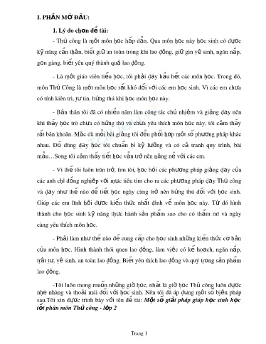 Sáng kiến kinh nghiệm Một số giải pháp giúp học sinh học tốt phân môn Thủ công Lớp 2