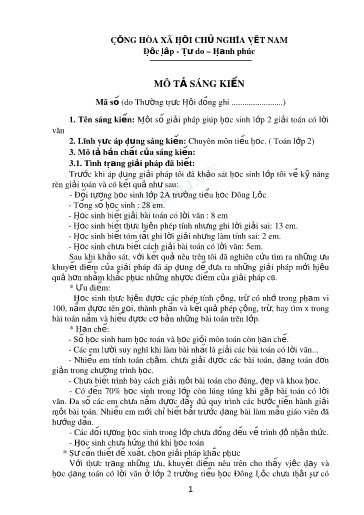 Sáng kiến kinh nghiệm Một số giải pháp giúp học sinh Lớp 2 giải Toán có lời văn