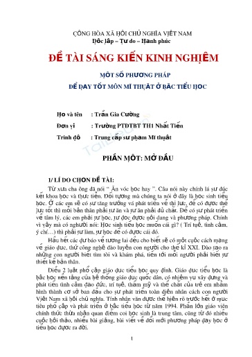 Sáng kiến kinh nghiệm Một số phương pháp để dạy tốt môn Mĩ thuật ở bậc Tiểu học