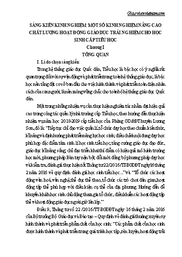 SKKN Một số kinh nghiệm nâng cao chất lượng hoạt động giáo dục trải nghiệm cho học sinh Tiểu học