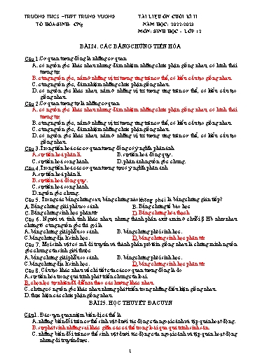 Tài liệu ôn cuối kì II môn Sinh Lớp 12 - Năm học 2022-2023 - Trường THCS&THPT Trưng Vương (Có đáp án)