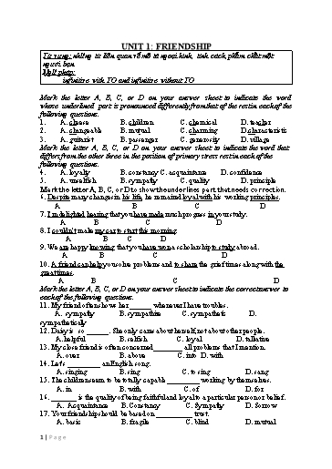Tài liệu ôn tập cuối học kì I môn Tiếng Anh Lớp 11 (Hệ 7 năm)