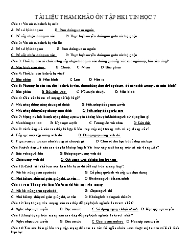 Tài liệu ôn tập cuối học kì I môn Tin học Lớp 7 (Có đáp án)
