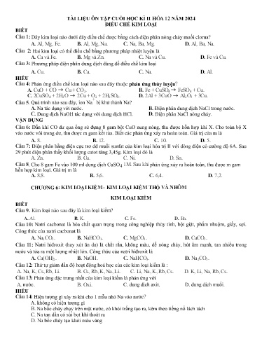 Tài liệu ôn tập cuối học kì II môn Hóa học Lớp 12 - Năm học 2023-2024