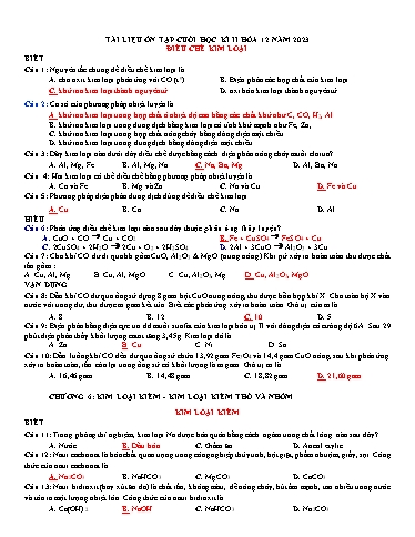 Tài liệu ôn tập cuối học kì II môn Hóa học Lớp 12 - Năm học 2022-2023