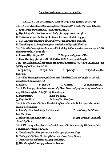 Tài liệu ôn tập cuối học kì II môn Lịch sử Lớp 12 (Có đáp án)