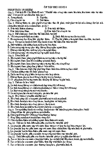 Tài liệu ôn tập học kì I môn GDCD Lớp 9 - Tự luận & Trắc nghiệm (Có đáp án)