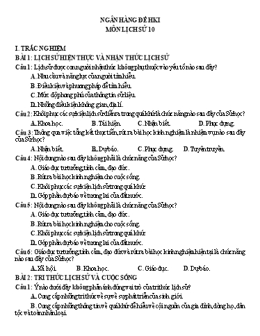 Tài liệu ôn tập học kì I môn Lịch sử Lớp 10 (Có đáp án)