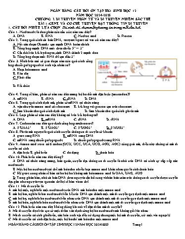 Tài liệu ôn tập học kì I môn Sinh học Lớp 12 - Năm học 2024-2025 (Có đáp án)