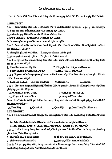 Tài liệu ôn tập học kì II môn Lịch Sử Lớp 12 (Có đáp án)