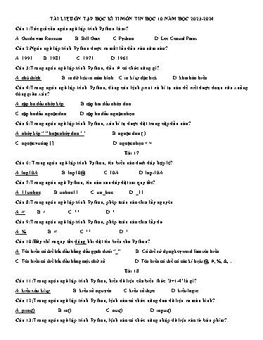Tài liệu ôn tập học kì II môn Tin học Lớp 10 - Năm học 2023-2024 (Có đáp án)