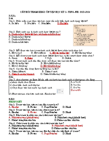 Tài liệu ôn tập học kì II môn Tin học Lớp 8 - Năm học 2023-2024 (Có đáp án)