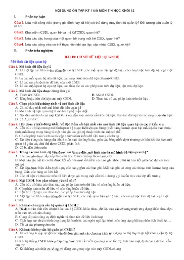 Tài liệu ôn tập kiểm tra 1 Tiết môn Tin học Lớp 12 - Tự luận & Trắc nghiệm