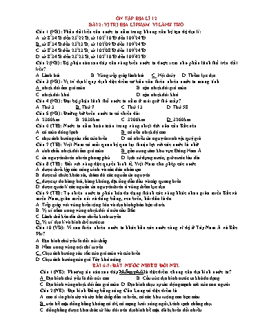 Tài liệu ôn tập kiểm tra học kì I môn Địa lí Lớp 12 (Có đáp án)