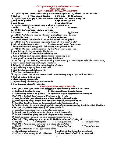 Tài liệu ôn tập kiểm tra học kì I môn Địa lí Lớp 12 - Năm học 2023-2024 (Có đáp án)