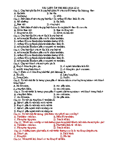 Tài liệu ôn tập kiểm tra học kì II môn Địa lí Lớp 10 (Có đáp án)