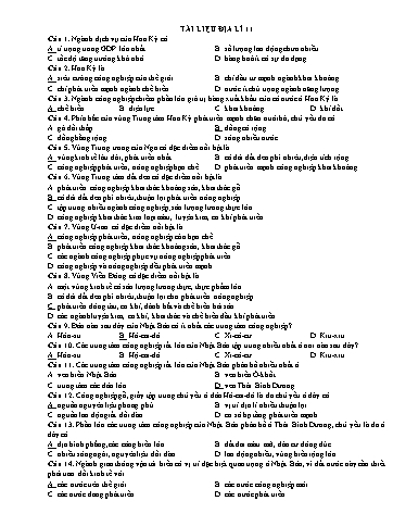 Tài liệu ôn tập kiểm tra học kì II môn Địa lí Lớp 11 - Năm học 2023-2024 (Có đáp án)