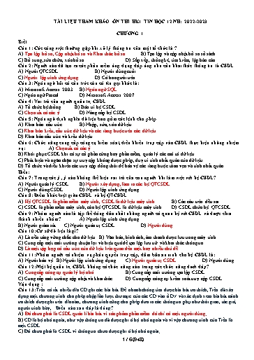 Tài liệu ôn tập thi học kì I môn Tin học Lớp 12 - Năm học 2022-2023 (Có đáp án)