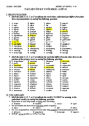 Tài liệu ôn thi cuối học kì II môn Tiếng Anh Lớp 10 - Global Success - Unit 6-10