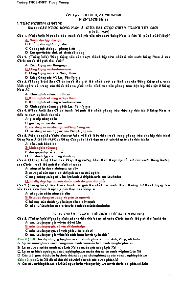 Tài liệu ôn thi giữa học kì II môn Lịch sử Lớp 11 - Năm học 2019-2020 - Trường THCS&THPT Trưng Vương (Có đáp án)