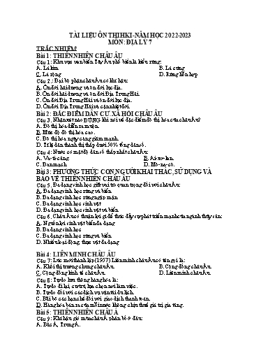 Tài liệu ôn thi học kì I môn Địa lí Lớp 7 - Năm học 2022-2023 - Tự luận & Trắc nghiệm (Có đáp án)