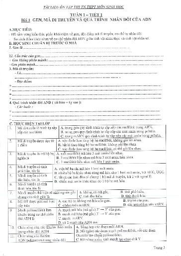 Tài liệu ôn thi Tốt nghiệp THPT môn Sinh học - Năm học 2021-2022