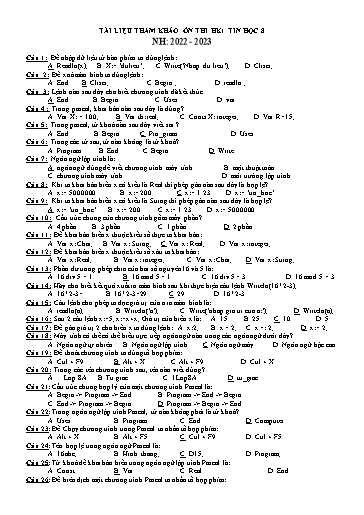 Tài liệu tham khảo ôn thi học kì I môn Tin học Lớp 8 - Năm học 2022-2023 (Có đáp án)