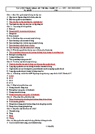 Tài liệu tham khảo ôn thi học kì I Nghề Phổ thông Lớp 11 - Năm học 2022-2023 (Có đáp án)