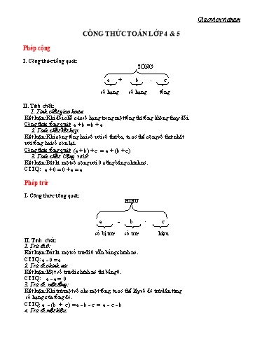 Tài liệu Tổng hợp công thức Toán học dành học sinh cho Lớp 4 và Lớp 5