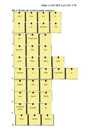Tổng hợp Bài tập luyện thi IOE Lớp 3, 4, 5 - Sắp xếp lại câu