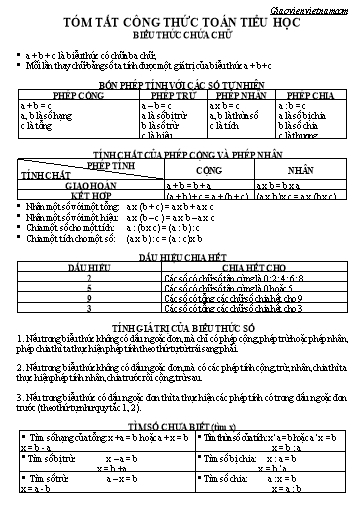Tổng hợp các công thức môn Toán Tiểu học - Từ cơ bản đến nâng cao