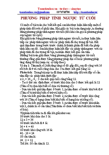 Tổng hợp các phương pháp giải Toán ở cấp Tiểu học