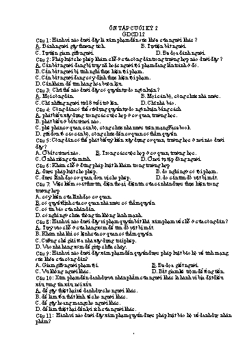 Tổng hợp câu hỏi trắc nghiệm ôn tập cuối học kì II môn GDCD Lớp 12 (Có đáp án)