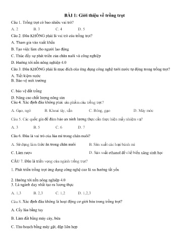 Tổng hợp câu hỏi trắc nghiệm ôn tập học kì I môn Công nghệ Lớp 10 - Trồng trọt - Sách Kết nối tri thức