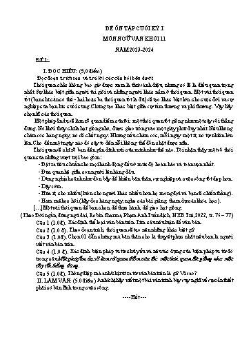 Tổng hợp Đề ôn tập cuối kì I môn Ngữ văn Lớp 11 - Năm học 2023-2024 (Có đáp án)