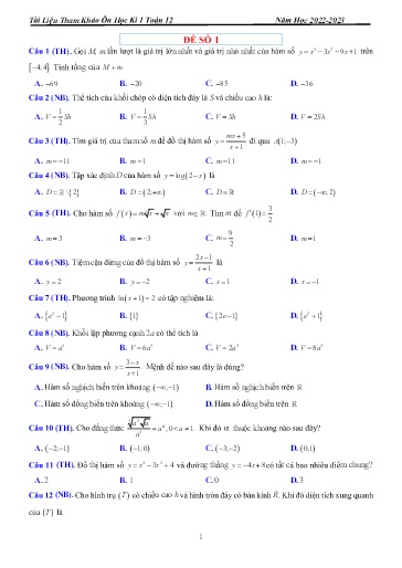 Tổng hợp Đề ôn tập học kì I môn Toán Lớp 12 - Năm học 2022-2023 (Có đáp án)